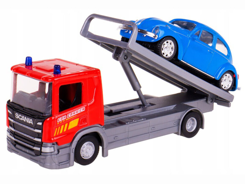 Welly odtahovka Scania P320 + Volkswagen Beetle 1:43